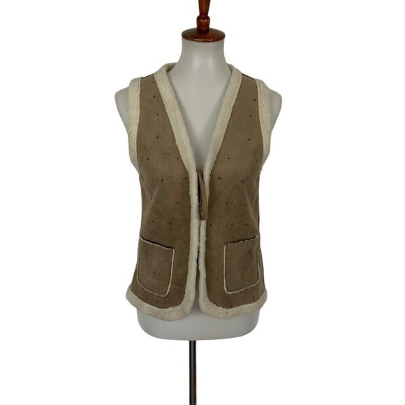 Karl Marc John Brown Faux Suede Sherpa Vest Open Front Boho Western Style Medium - Picture 1 of 6
